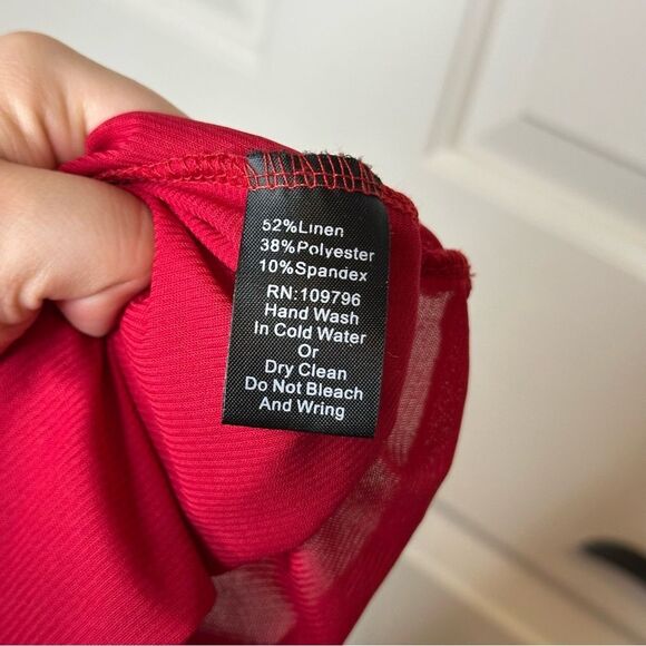 Pretty Angel Red Rosette Appliqué Floral Lace Linen Blend Tunic Mini Dress Sz M - Picture 10 of 11